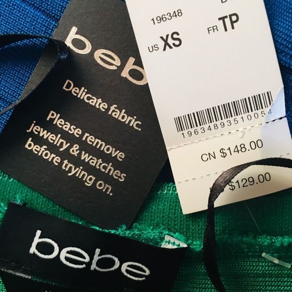 NWT Y2K $129 bebe | Colorblock | Bodycon | Bandage Dress | XS in Green & Blue - Picture 8 of 8